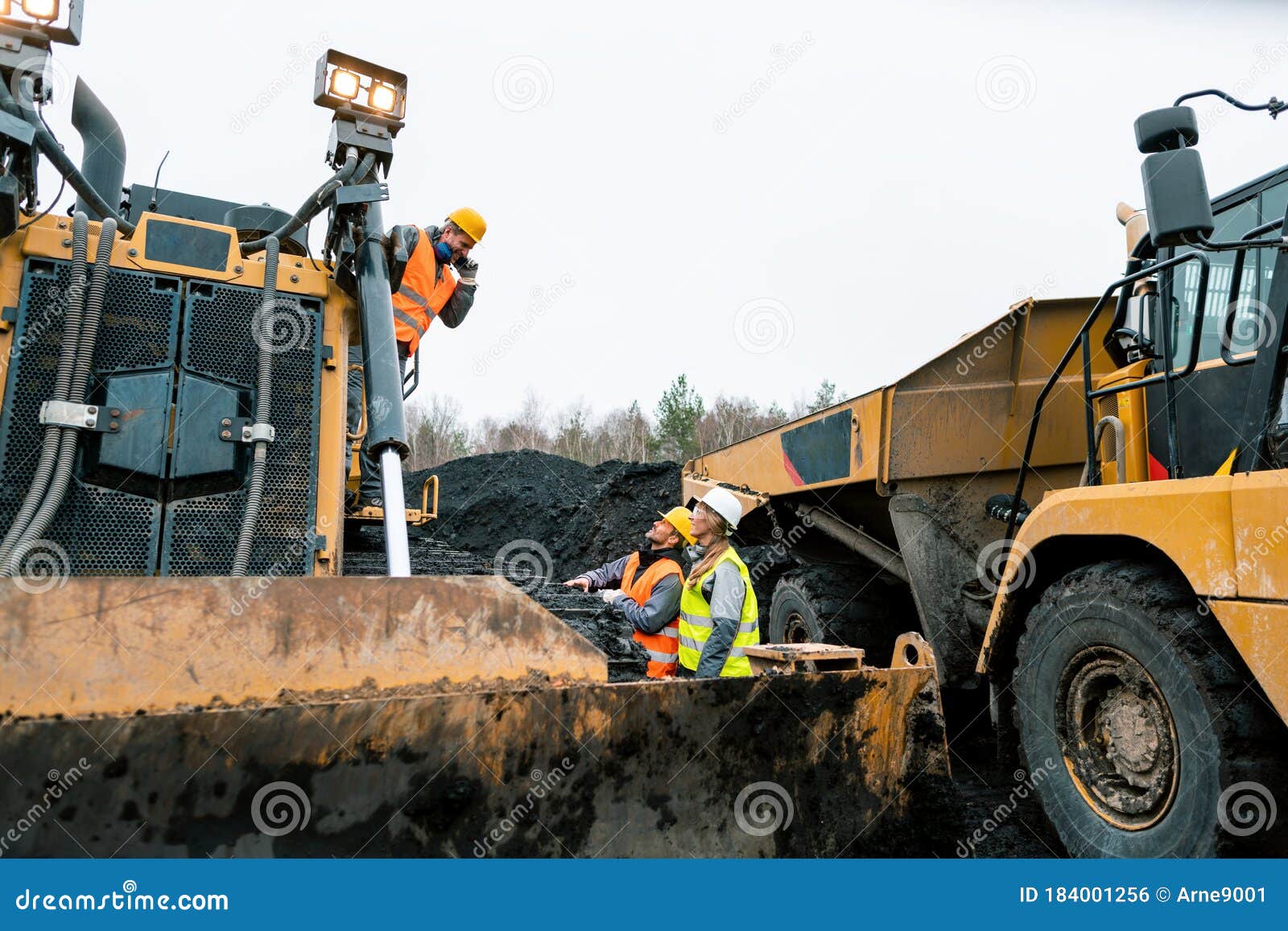 Heavy Machinery and Workers in Pit of Quarry Stock Photo Image of