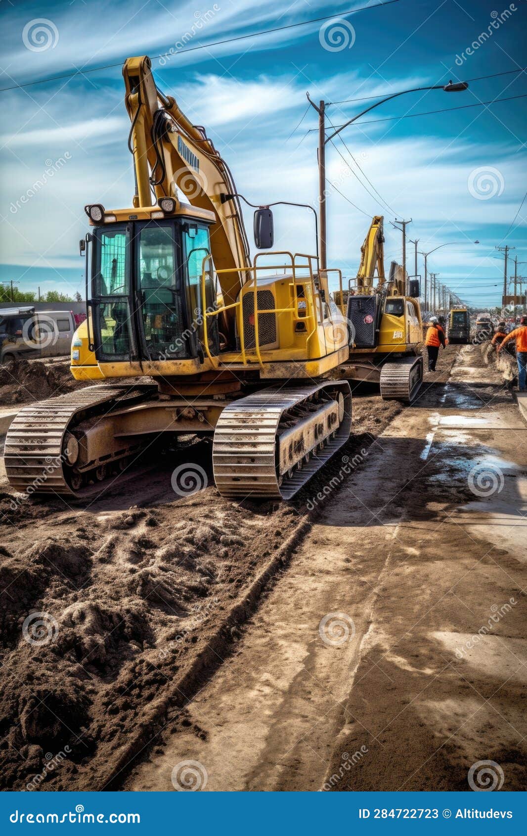 Heavy Machinery Working on a Road Construction Project Stock Image