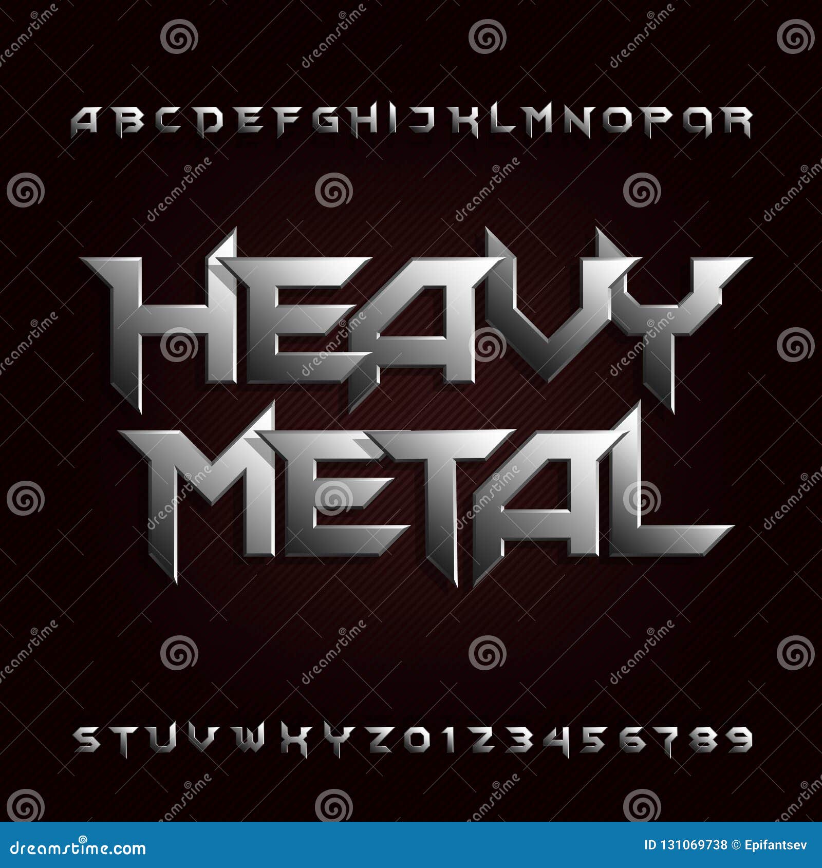 heavy metal alphabet font. chrome beveled letters and numbers.