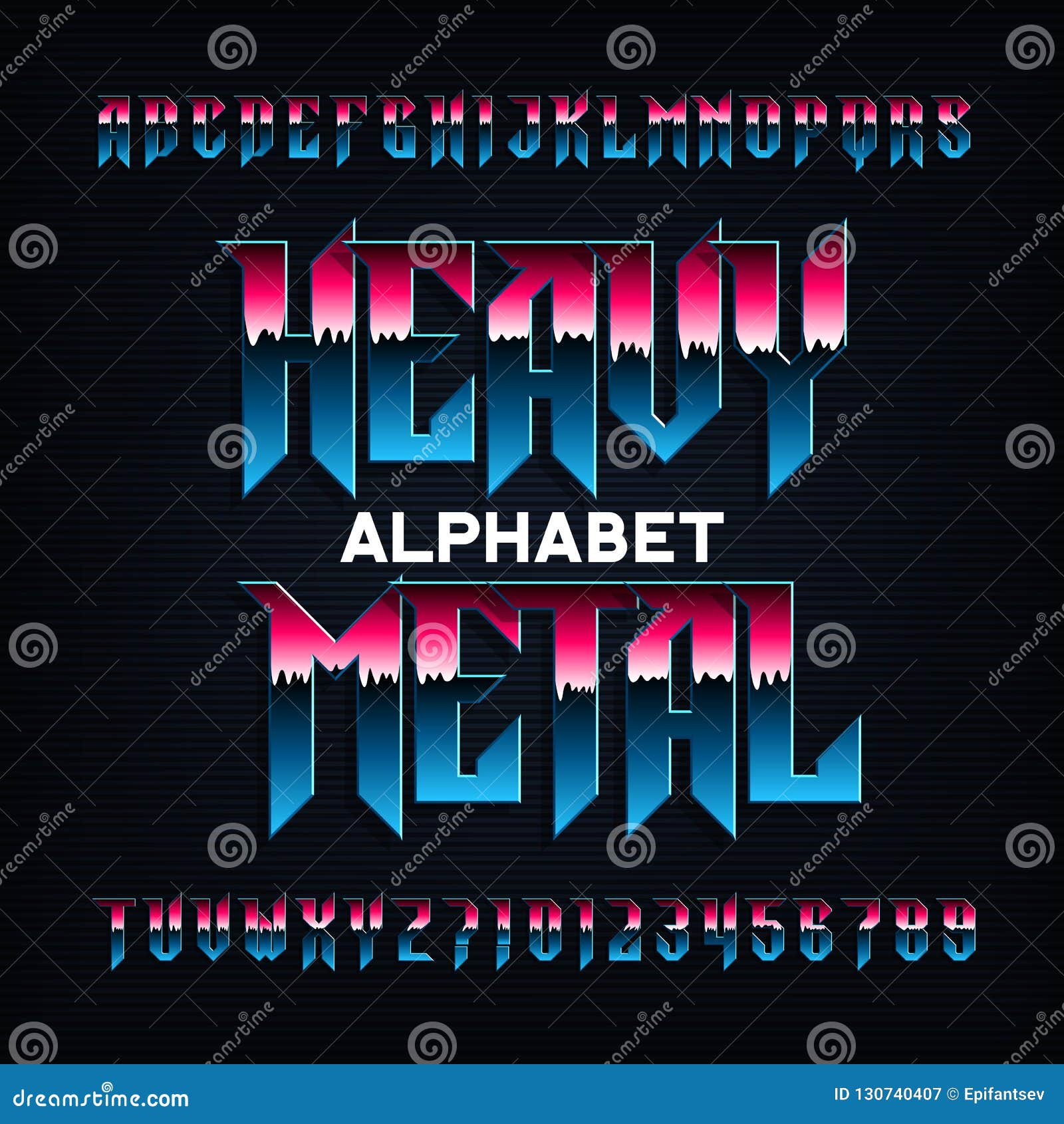 heavy metal alphabet font. metal effect beveled letters, numbers and s.