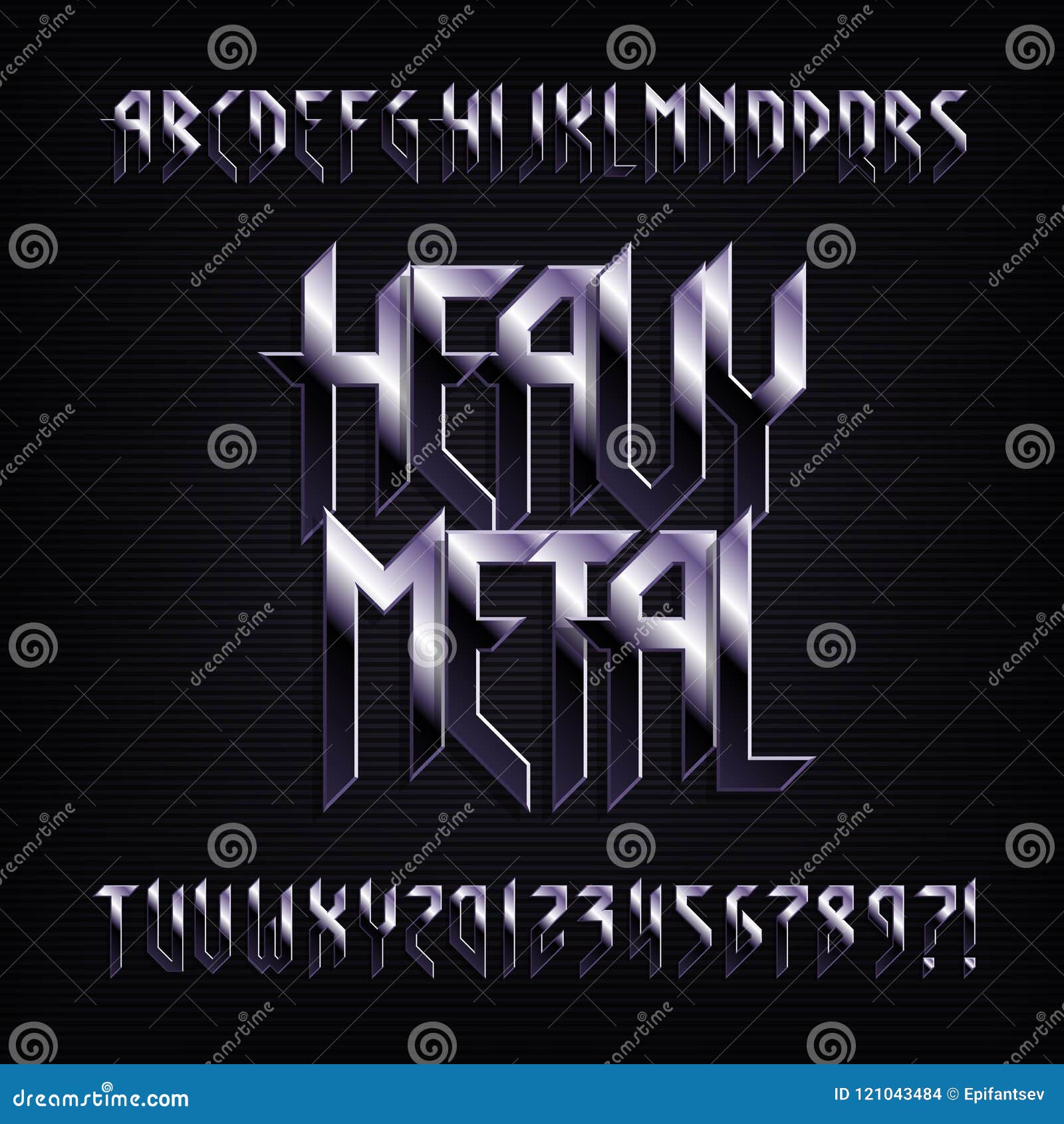 heavy metal alphabet font. metal effect shiny letters, numbers and s.