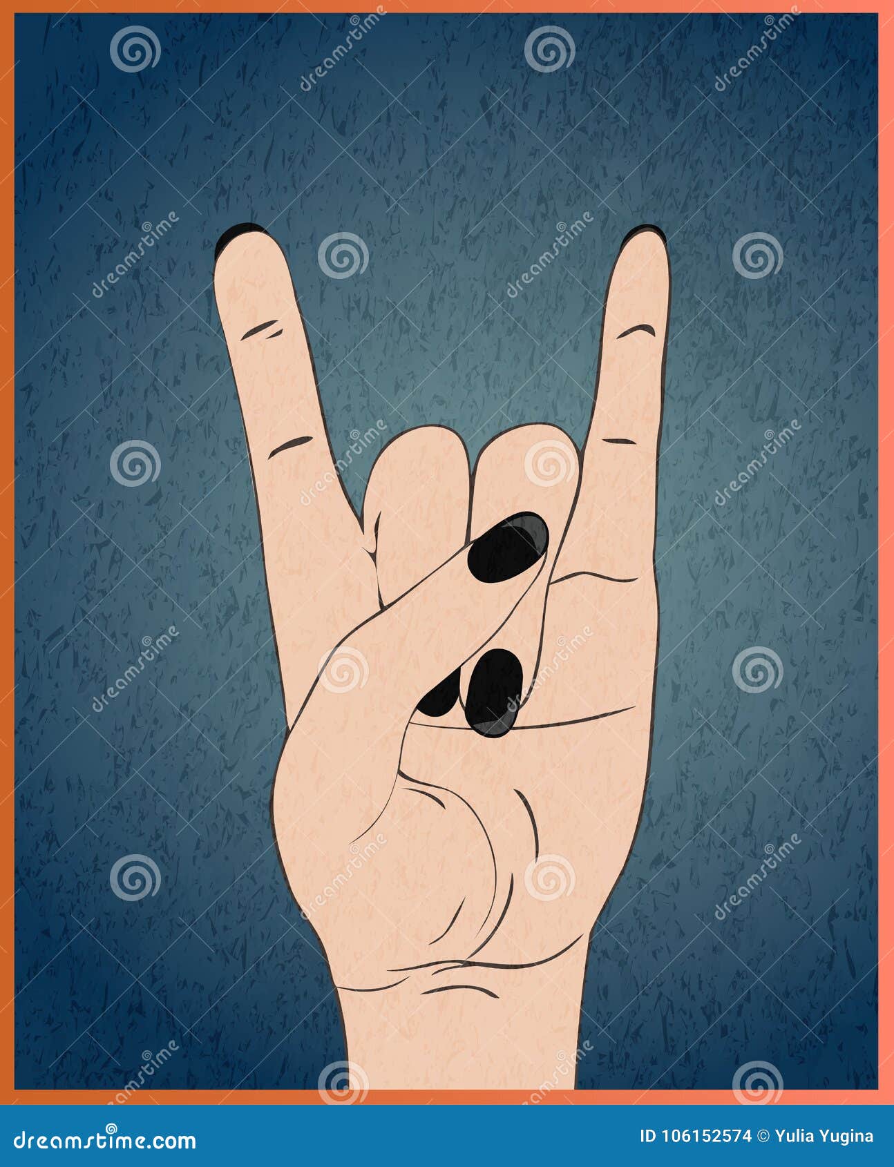 Rock Hand Gesture on Blue Grunge Background. Stock Vector ...