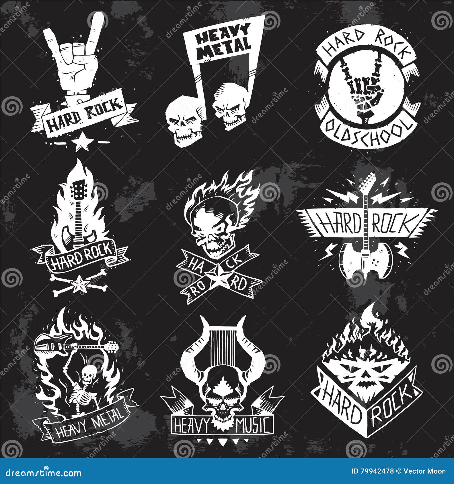 heavy metal rock badges  set.
