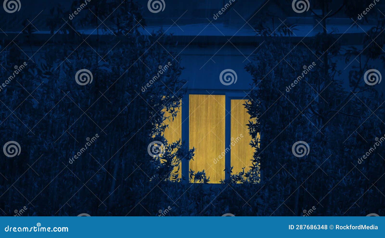 Heavy Rain on Apartment with Light on at Night Stock Footage Video of