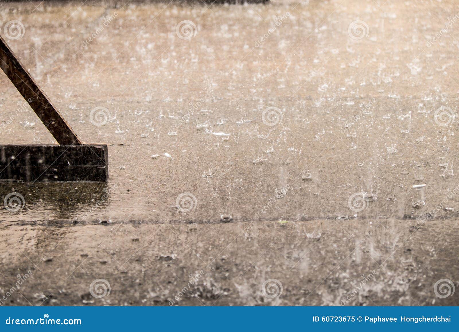 Heavy Rainy Day with Splash Water in Cement Surface Stock Image Image