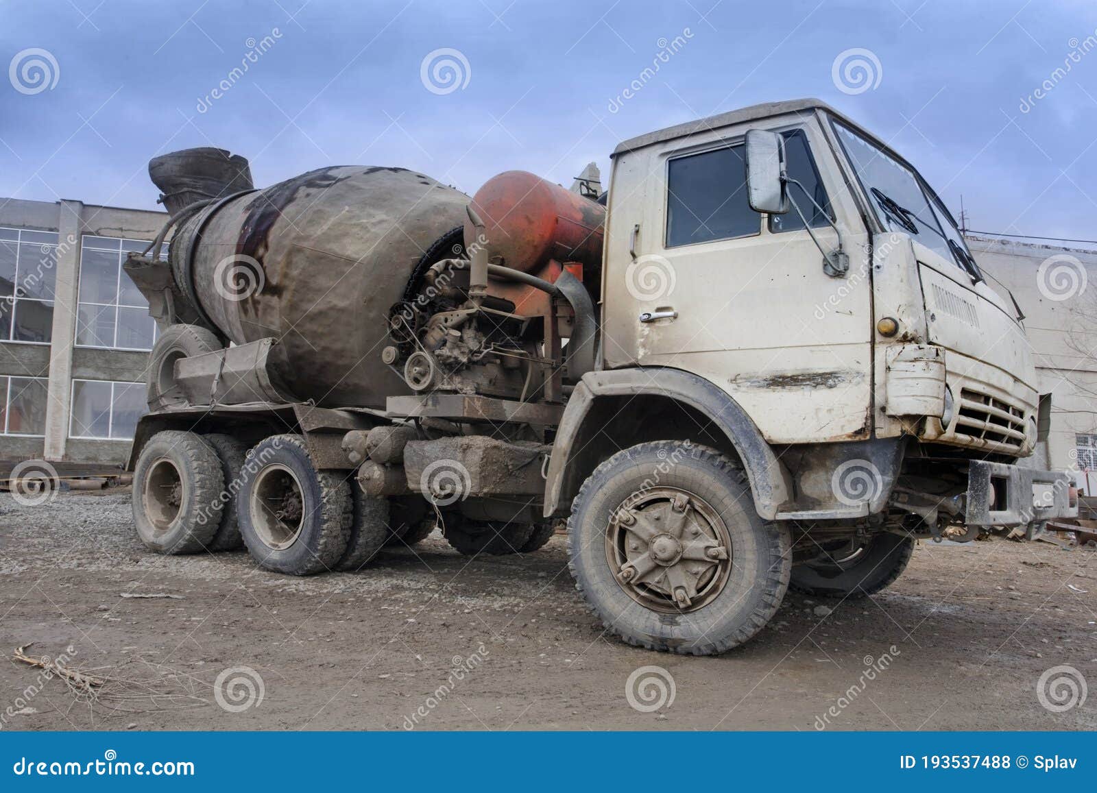 heavy truck, concrete mixer in the workmanship