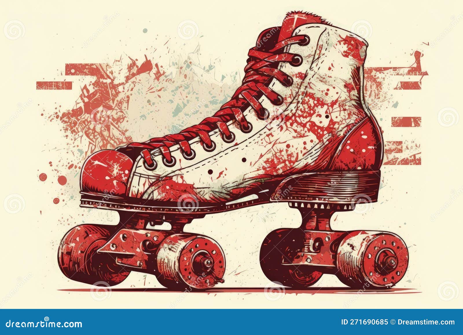 Heavy, Worn Roller Skates with Wide Laces Stock Illustration