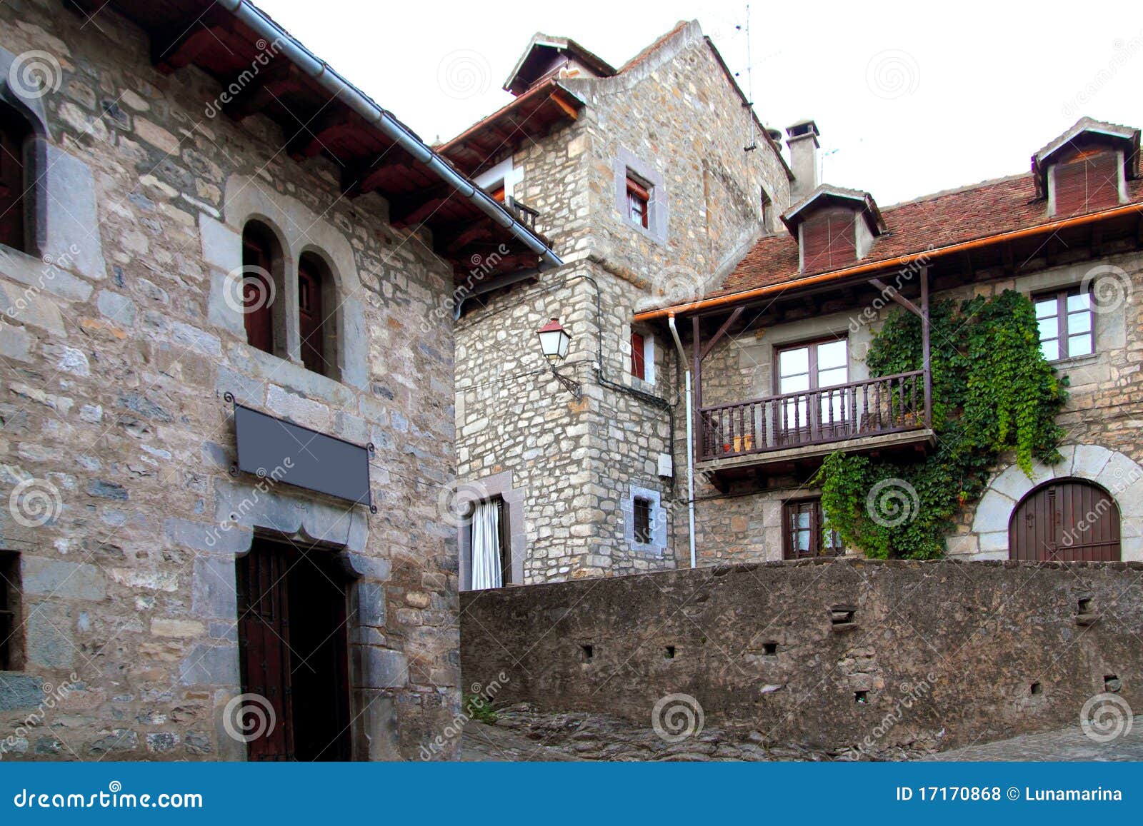 hecho valley village stone streets in pyrenees