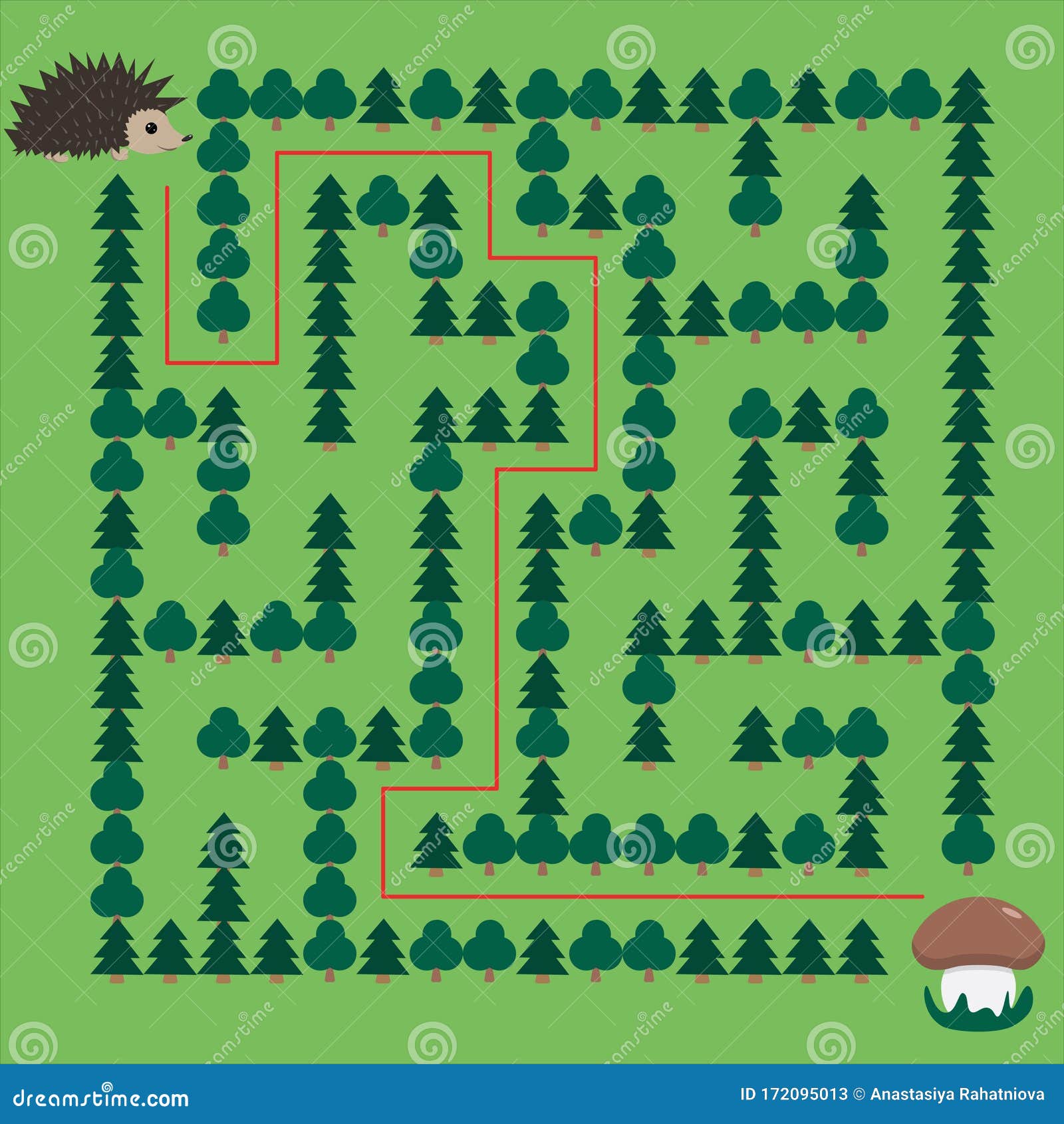 Hedgehog and Mushroom Maze Educational Game for Children Stock Vector