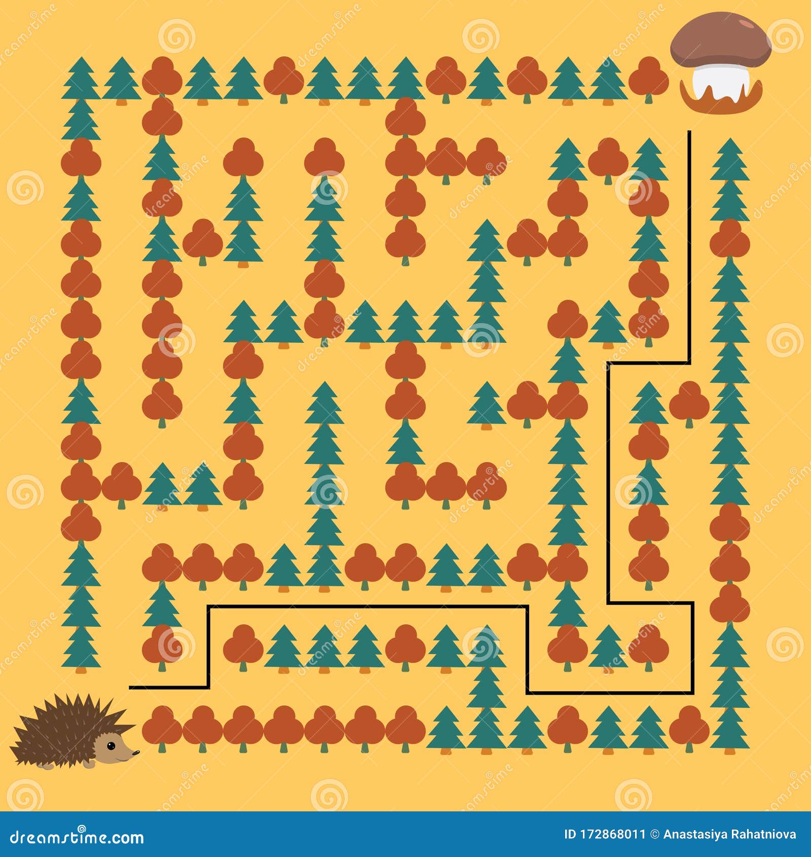 Hedgehog and Mushroom Maze Educational Game for Children Stock Vector