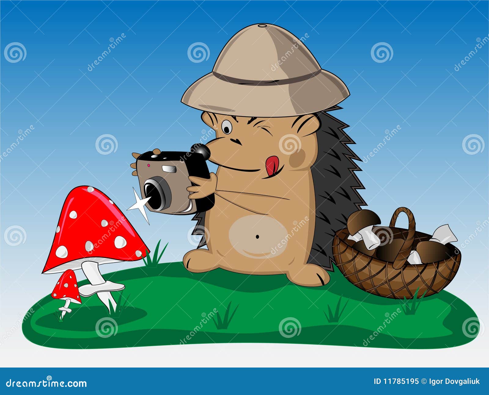 Hedgehog and mushrooms stock vector. Illustration of mouth 11785195