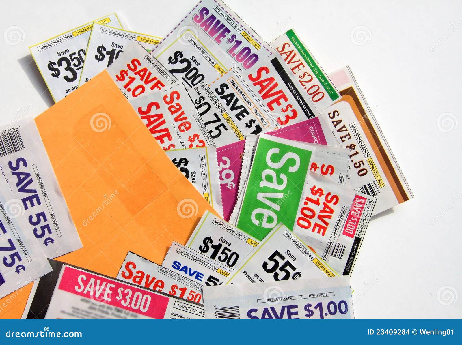 Heel Wat Coupons in Envelop Stock Foto Image of etiket, besnoeiing