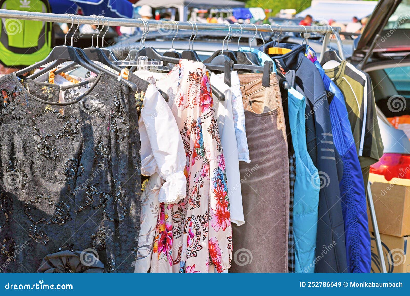 Heidelberg, Germany Rack with Old Second Hand Clothes at Flea Market