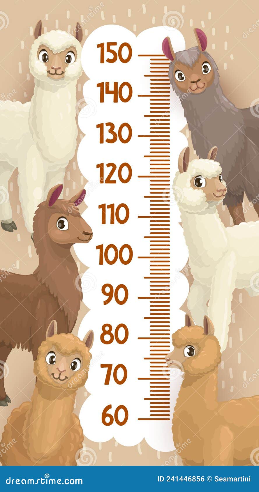 Kids Height Chart With Cute Animals. Children Growth Meter, Wall Sticker  For Children Height Measurement Scales Stock Vector