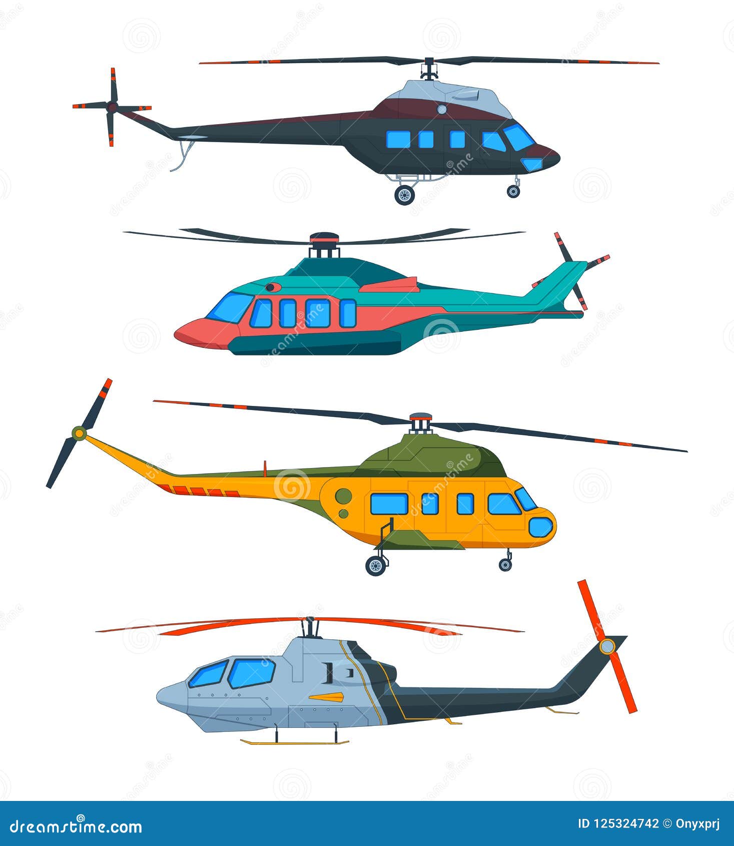 helicopter aviation. helicopters cartoon. avia transportation  on white