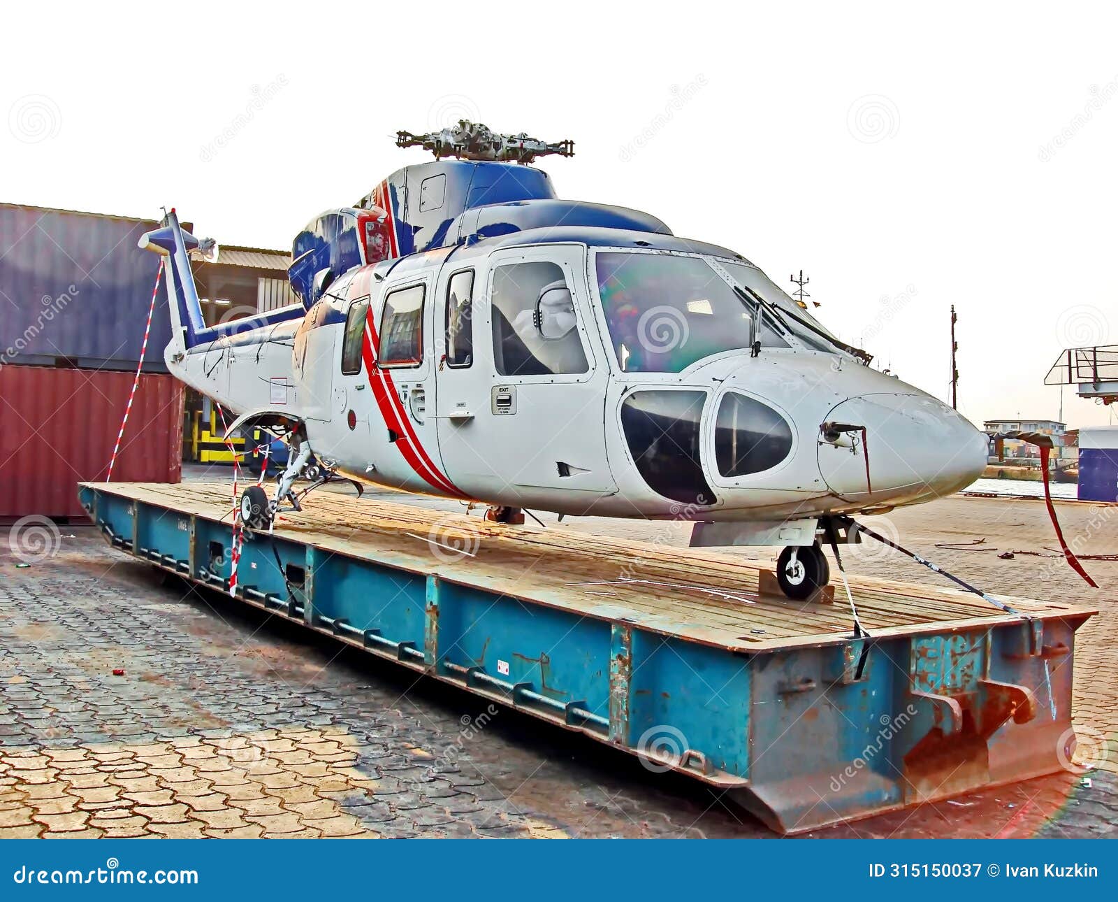 A Helicopter without Blades is Installed on a Cargo Platform and