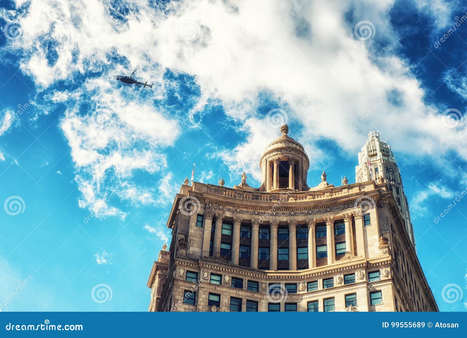 Helicopter over Chicago editorial stock image. Image of transportation