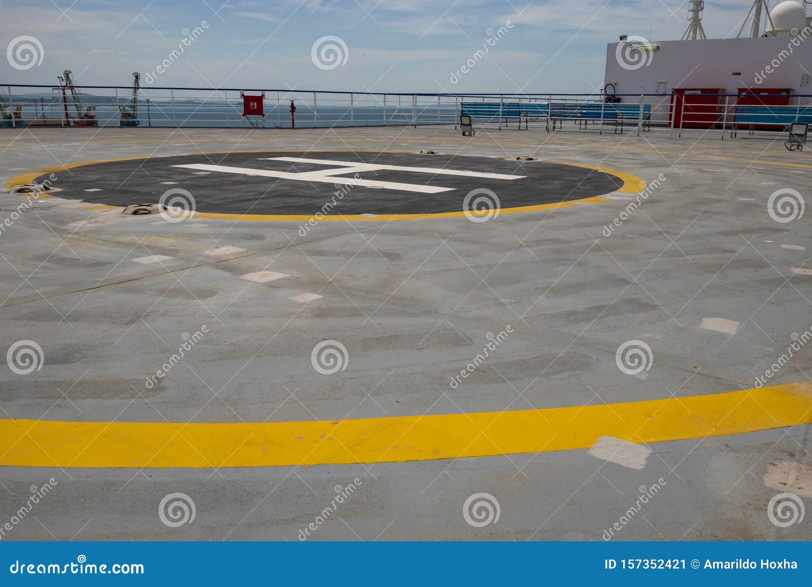 Helicopter pad of a ship stock image. Image of navy 157352421