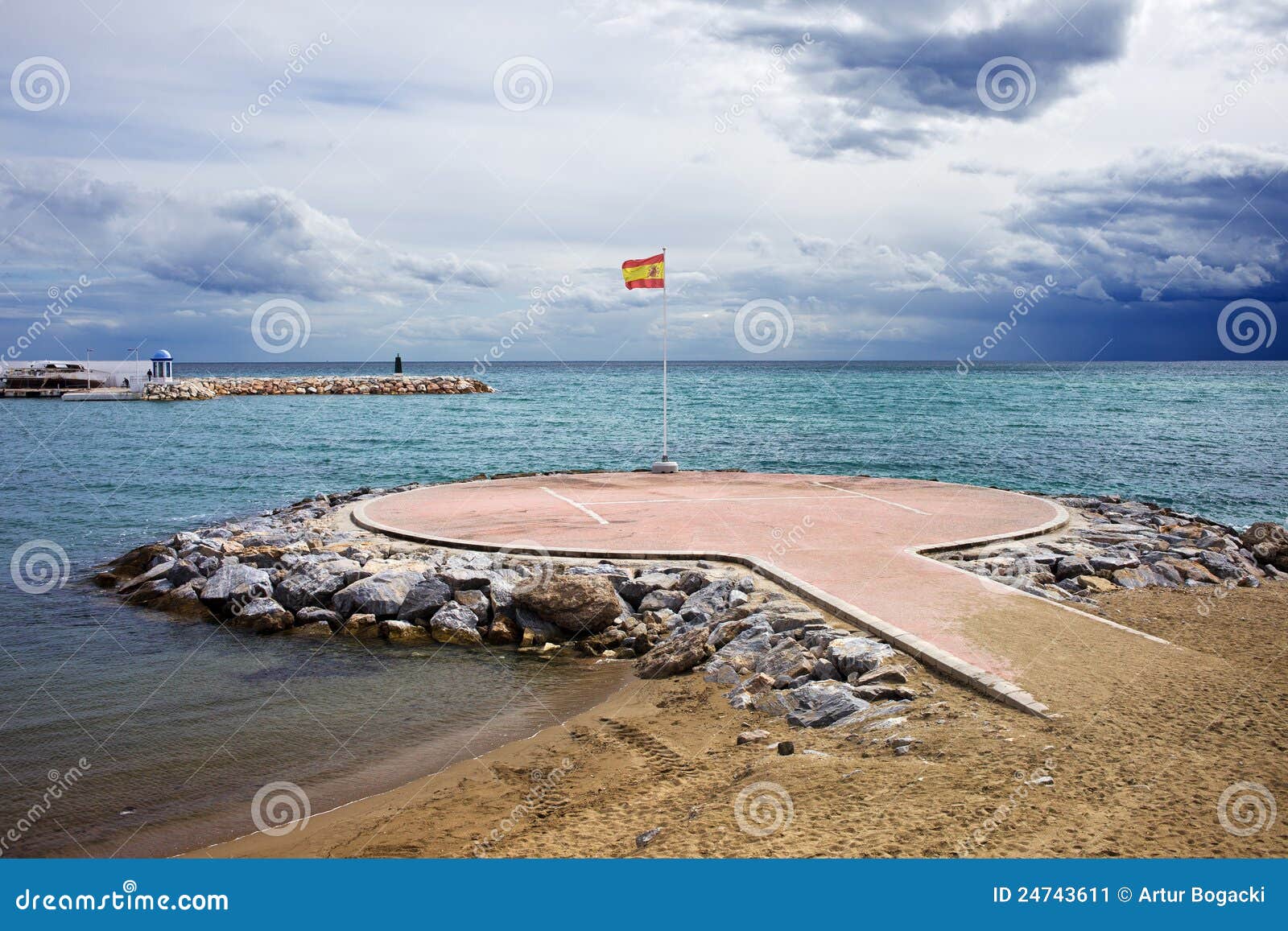 Heliport in Marbella stock image. Image of place, flag 24743611