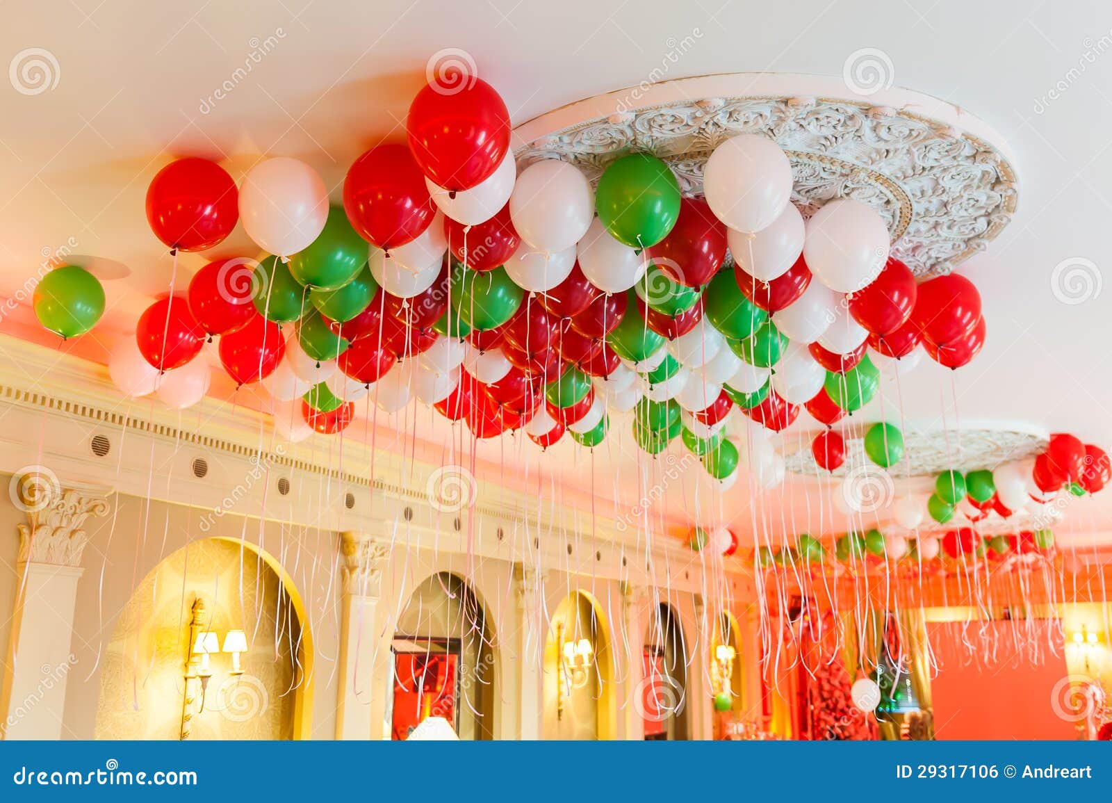 helium balloons on ceiling