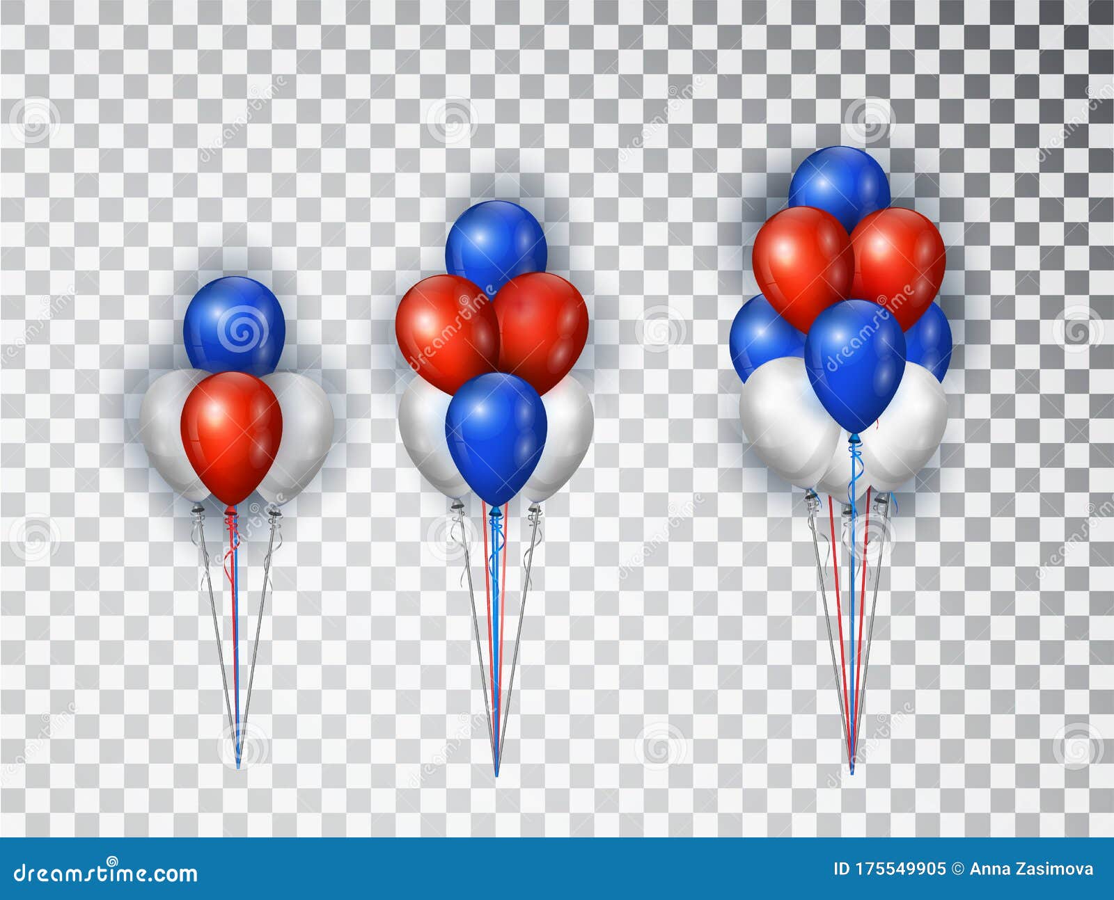 helium balloons composicion in national colors of the american flag  on transparent background. usa balloon
