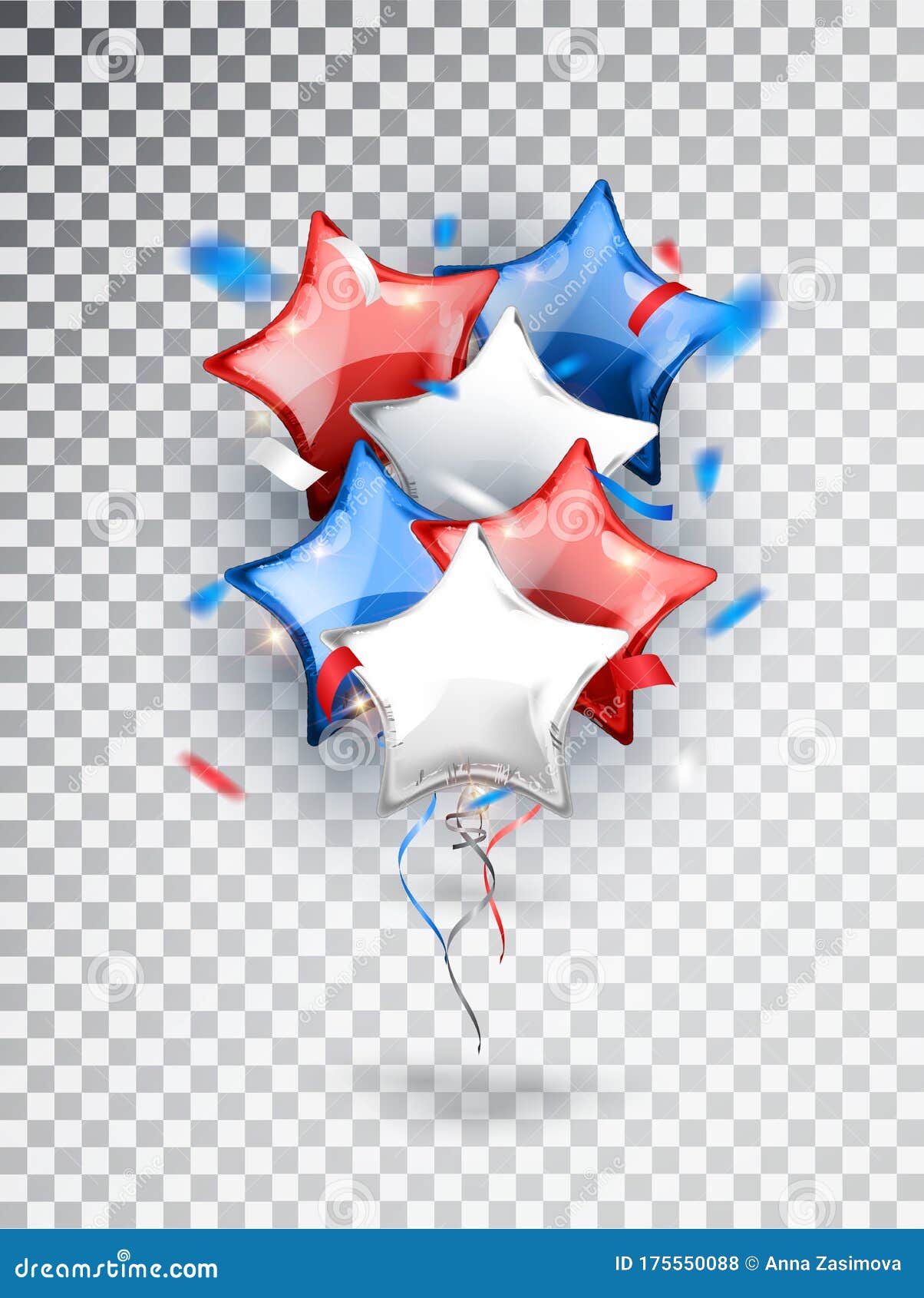 helium star balloons composicion in national colors of the american flag  on transparent background. usa balloon