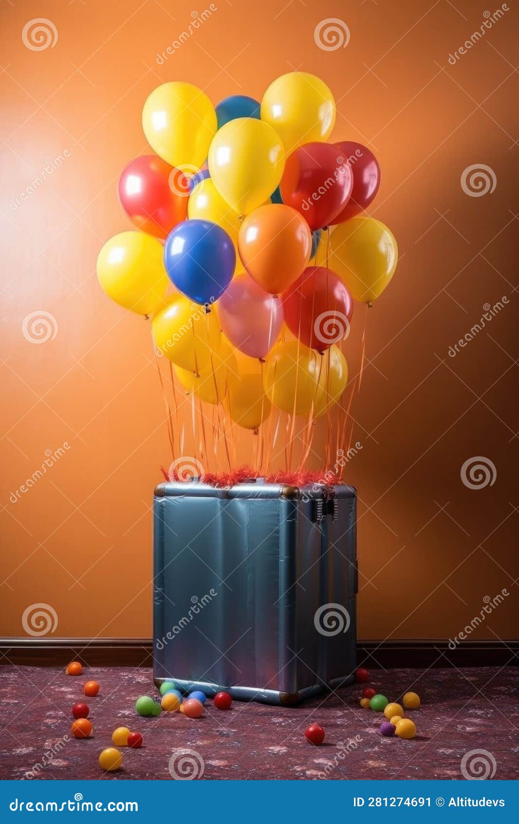 Helium Tank with Party Balloons Inflating Stock Illustration