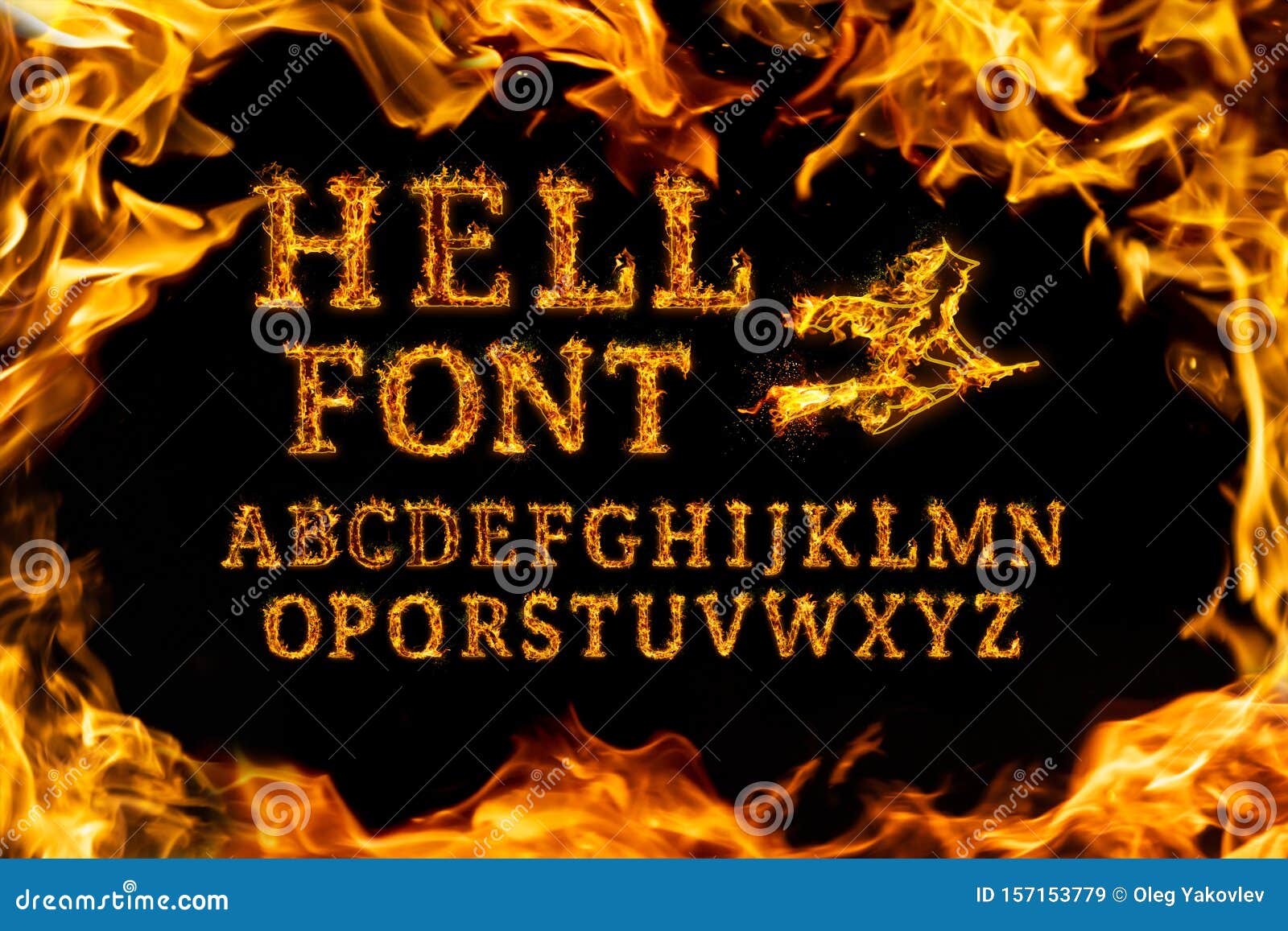 Hell Font Set. Fire Flames on Black Isolated Background Stock ...