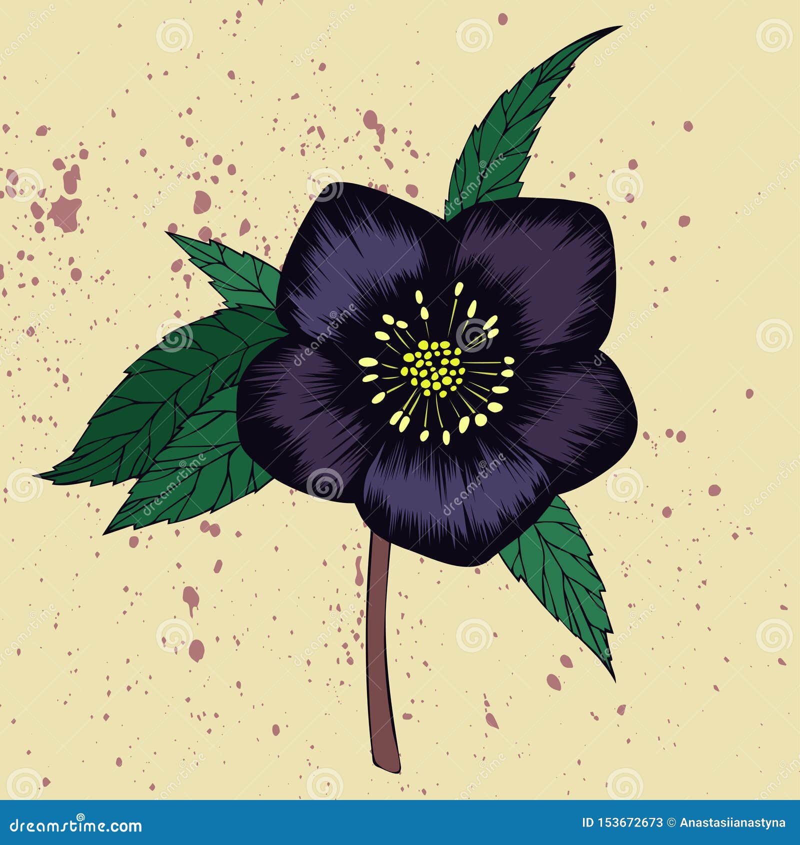 Hellebore Flower On Blue Background Seamless Vector Pattern