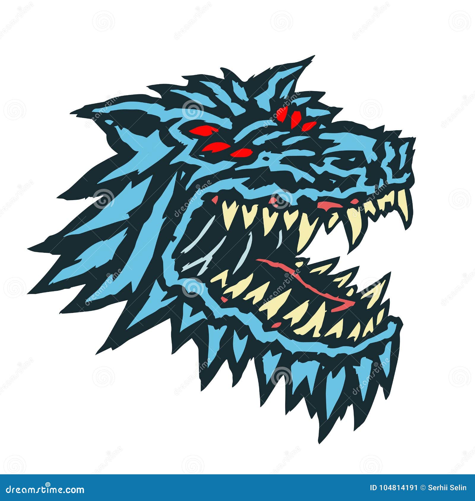 hellish alien dog muzzle with a gaping mouth full of fangs.