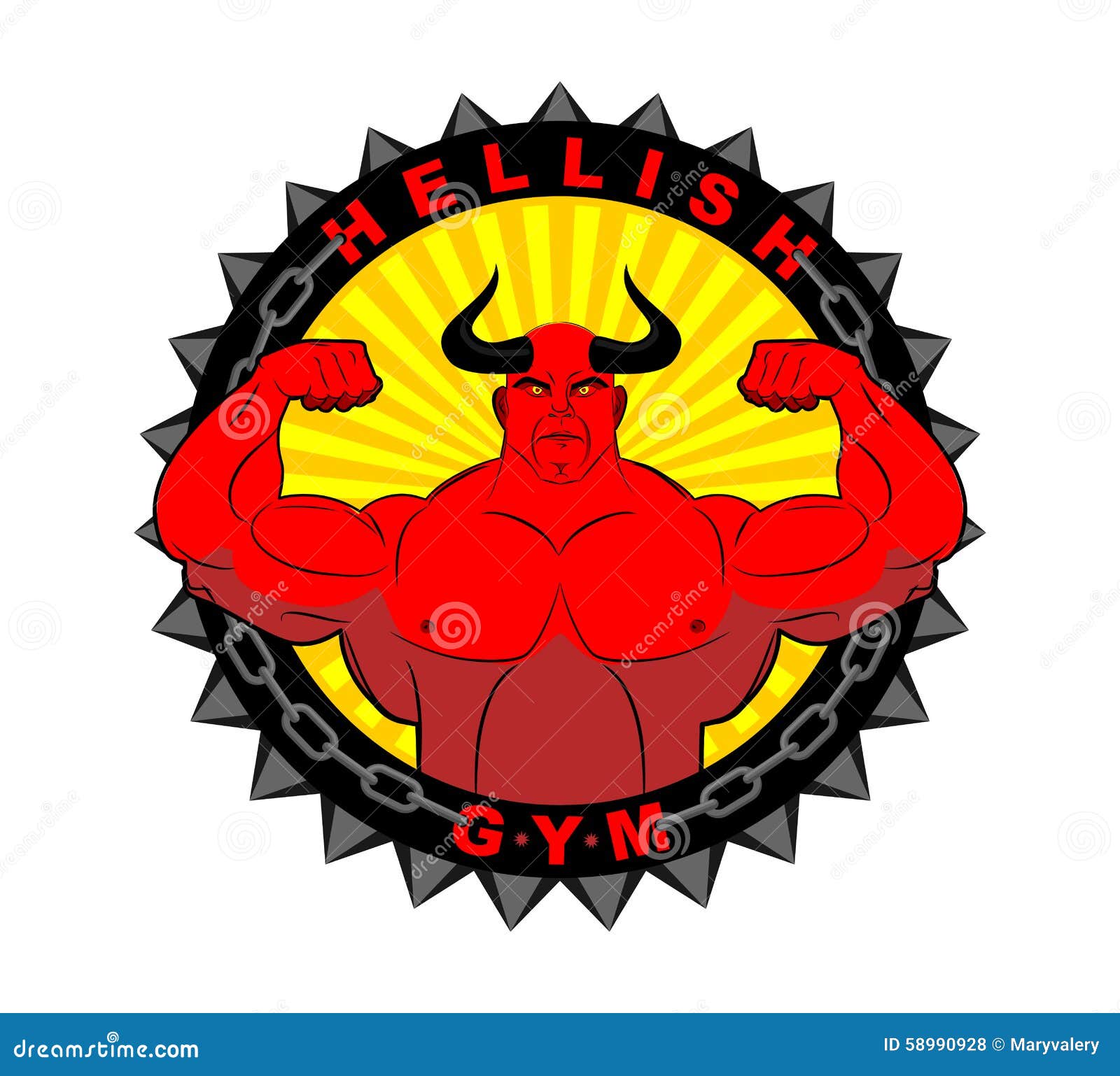 hellish gym. emblem for the fitness room. logo mighty devil body