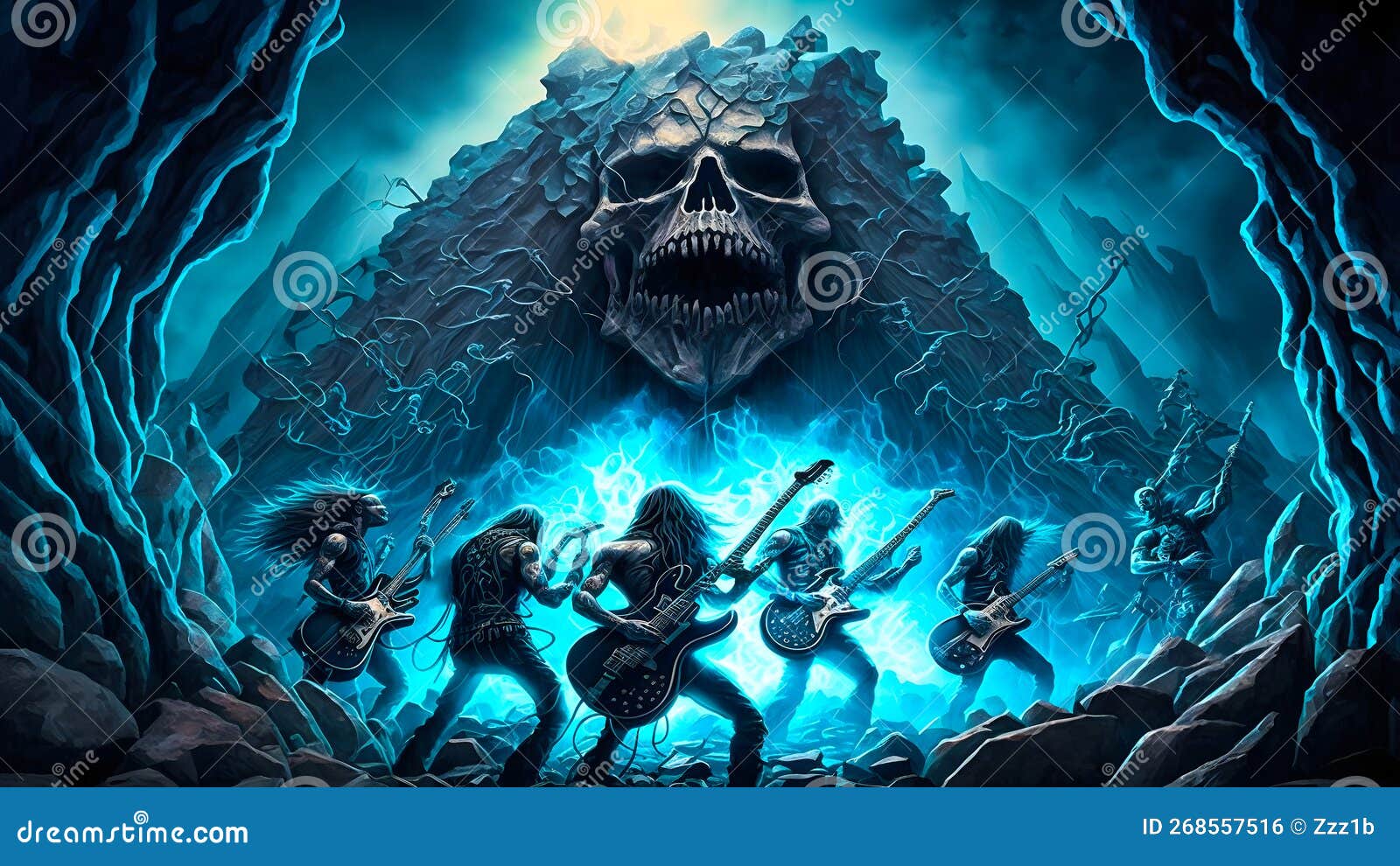 Premium Photo  Hellish heavy metal rock musicians band with electric  guitars in rock world neural network generated art