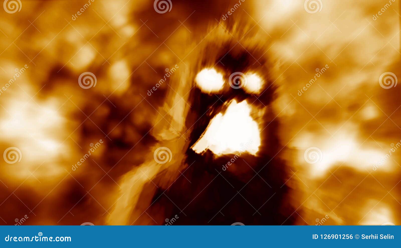 hellish monster shadow on orange background