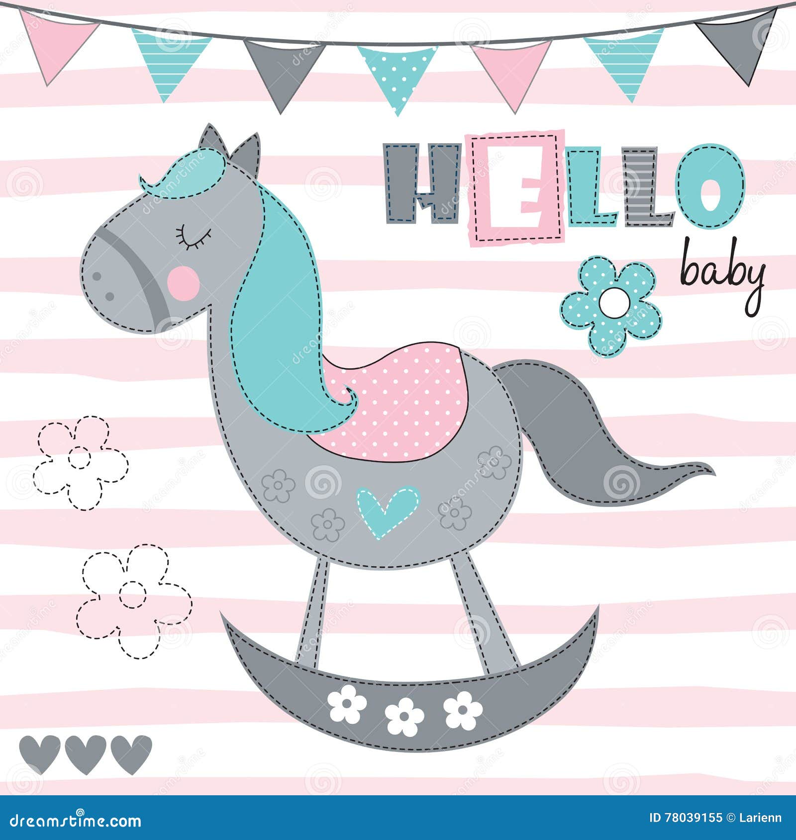Hello Baby Rocking Horse Vector Illustration Stock Vector - Image 