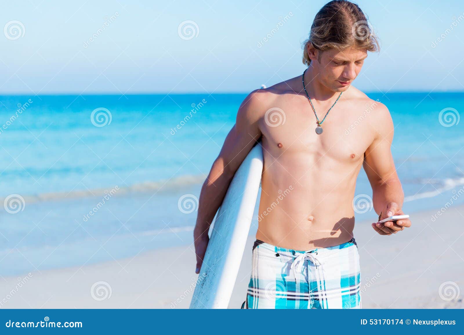 Hello from the beach stock photo. Image of board, surfer - 53170174