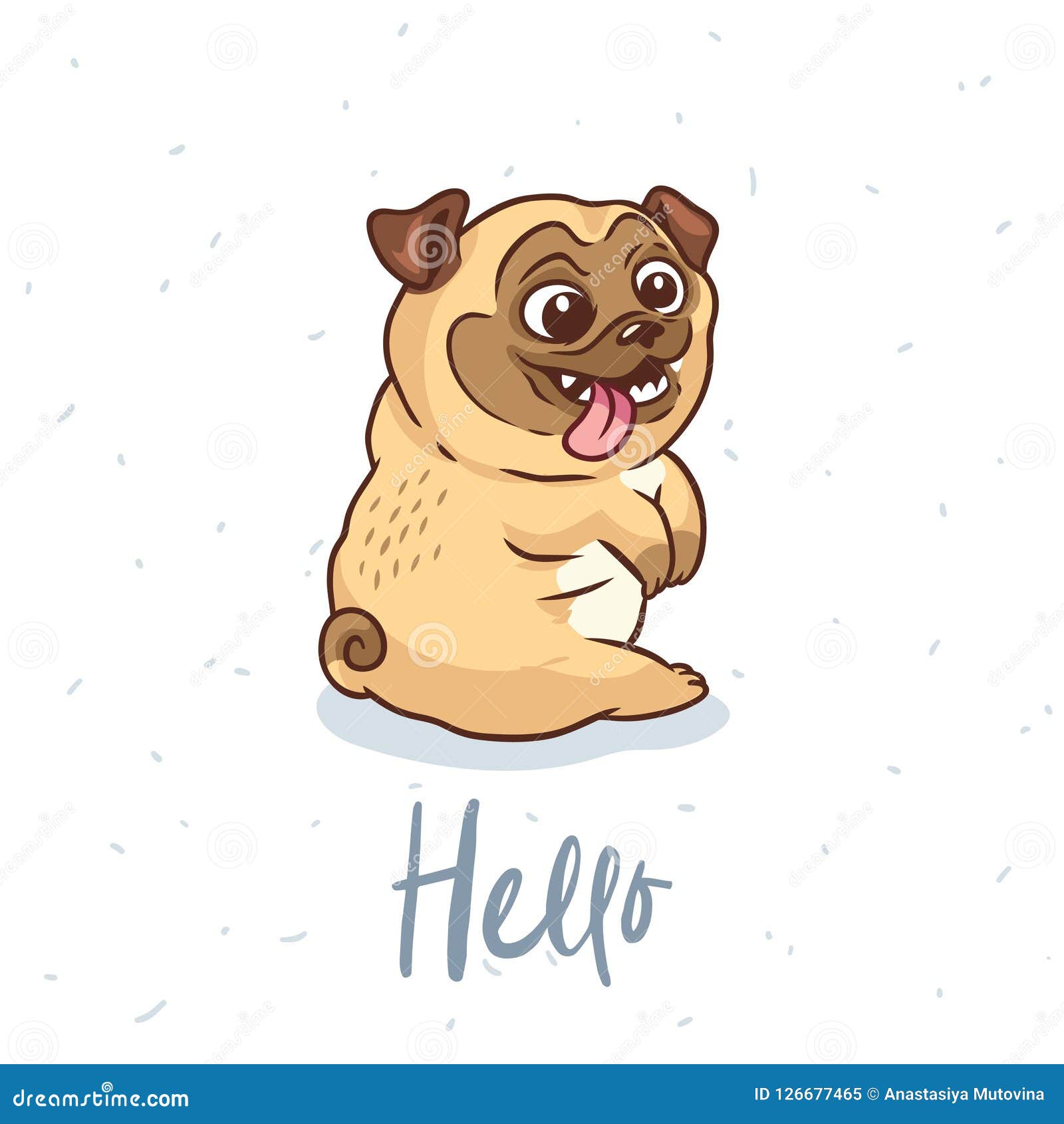 Hello Card. Pug Dog Card in Cartoon Style. Vector Illustration. Stock  Vector - Illustration of imagination, positive: 126677465