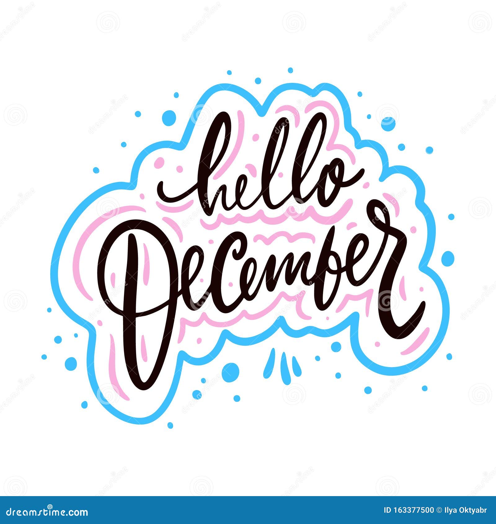 Hello December Sign. Cartoon Style. Hand Drawn Vector Lettering