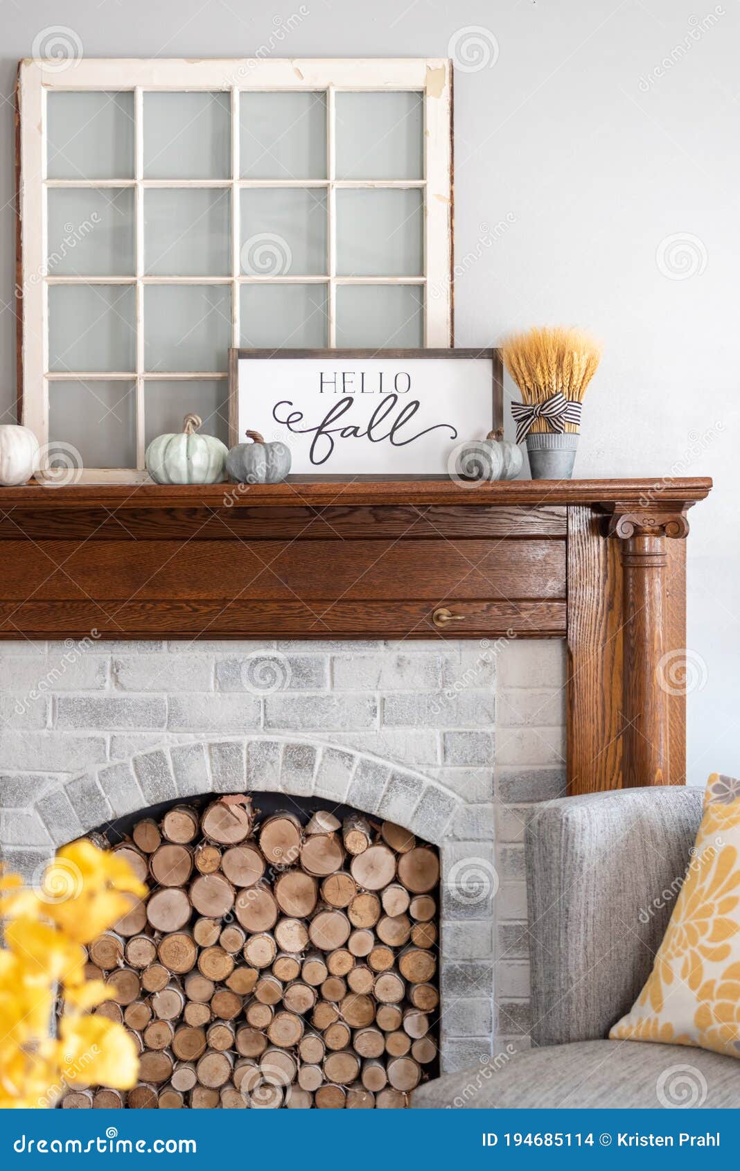 hello fall sign on the mantel - autumn style for the home