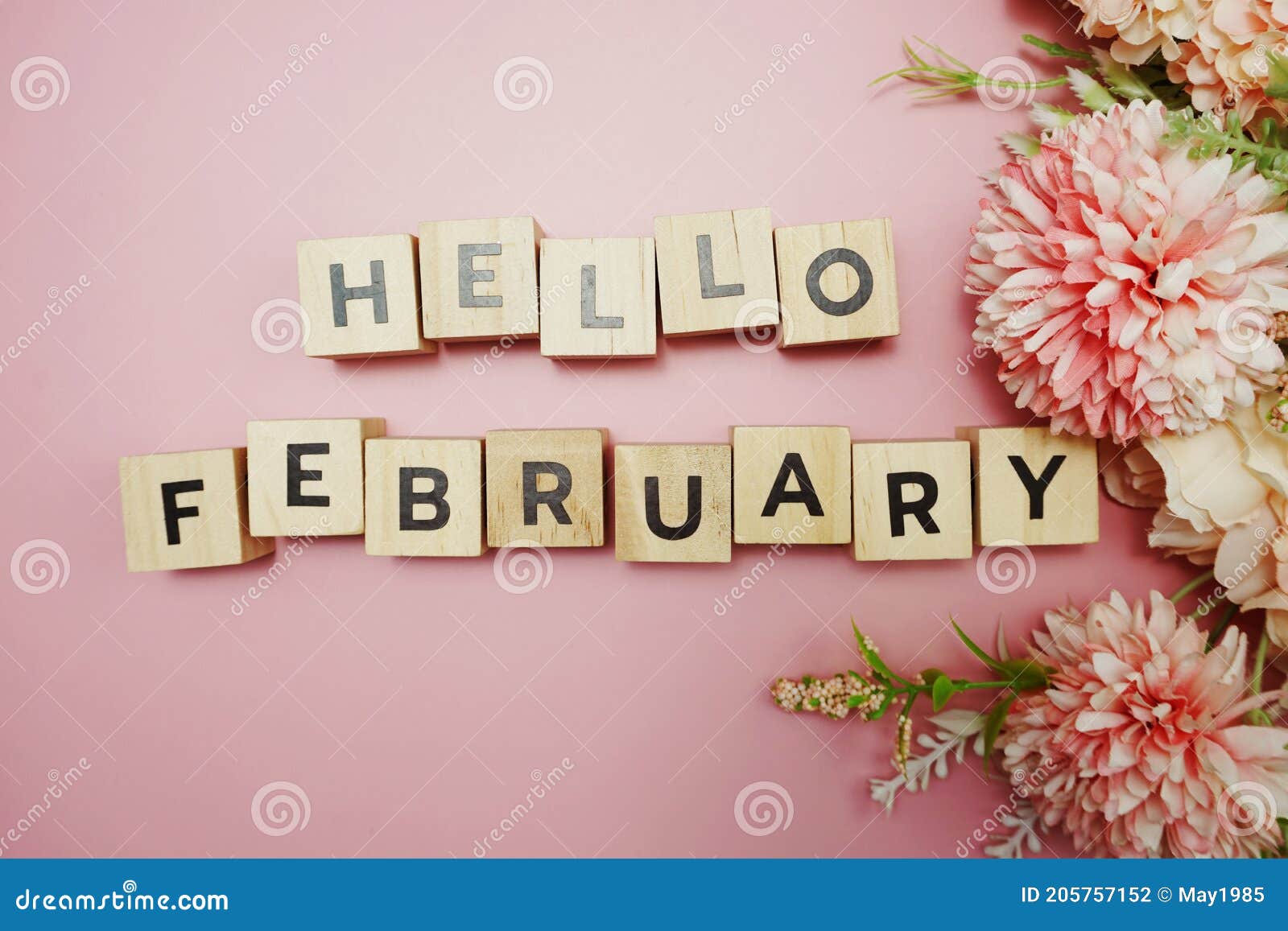 hello february alphabet letter with space copy on pink background