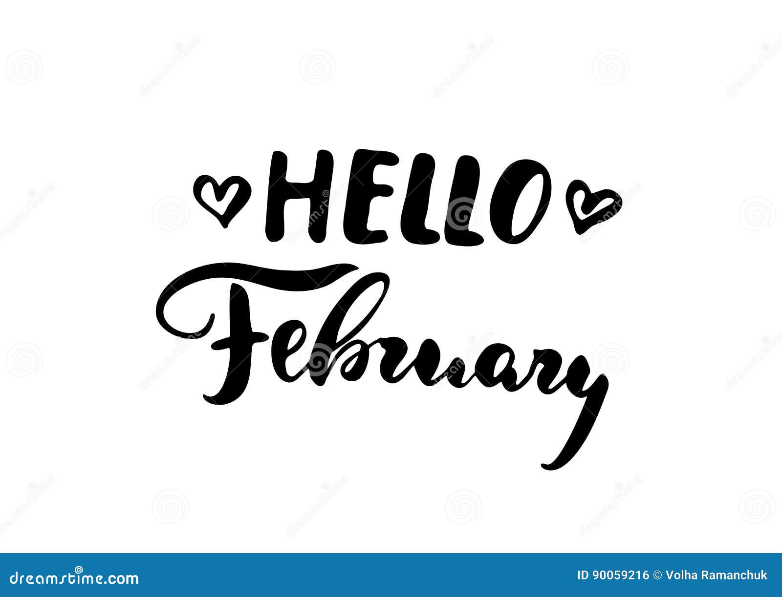 Hello February Card One Line Lettering Poster With Text Vector Eps