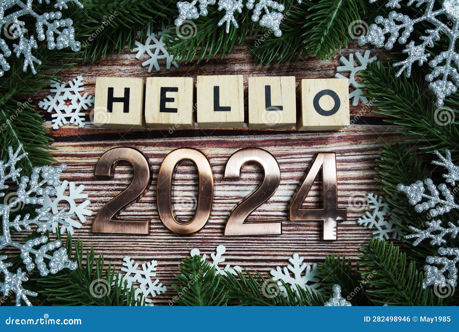 Hello 2024 Happy New Year Holidays Celebration with Christmas