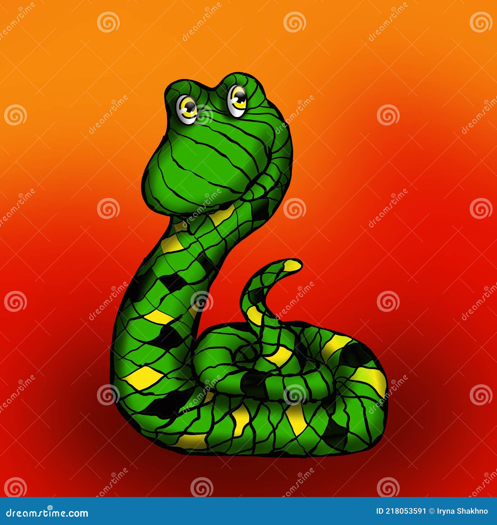 The Drawing of the Cute and Funny Snake in Orange and Green Stock  Illustration - Illustration of hello, cute: 218053591