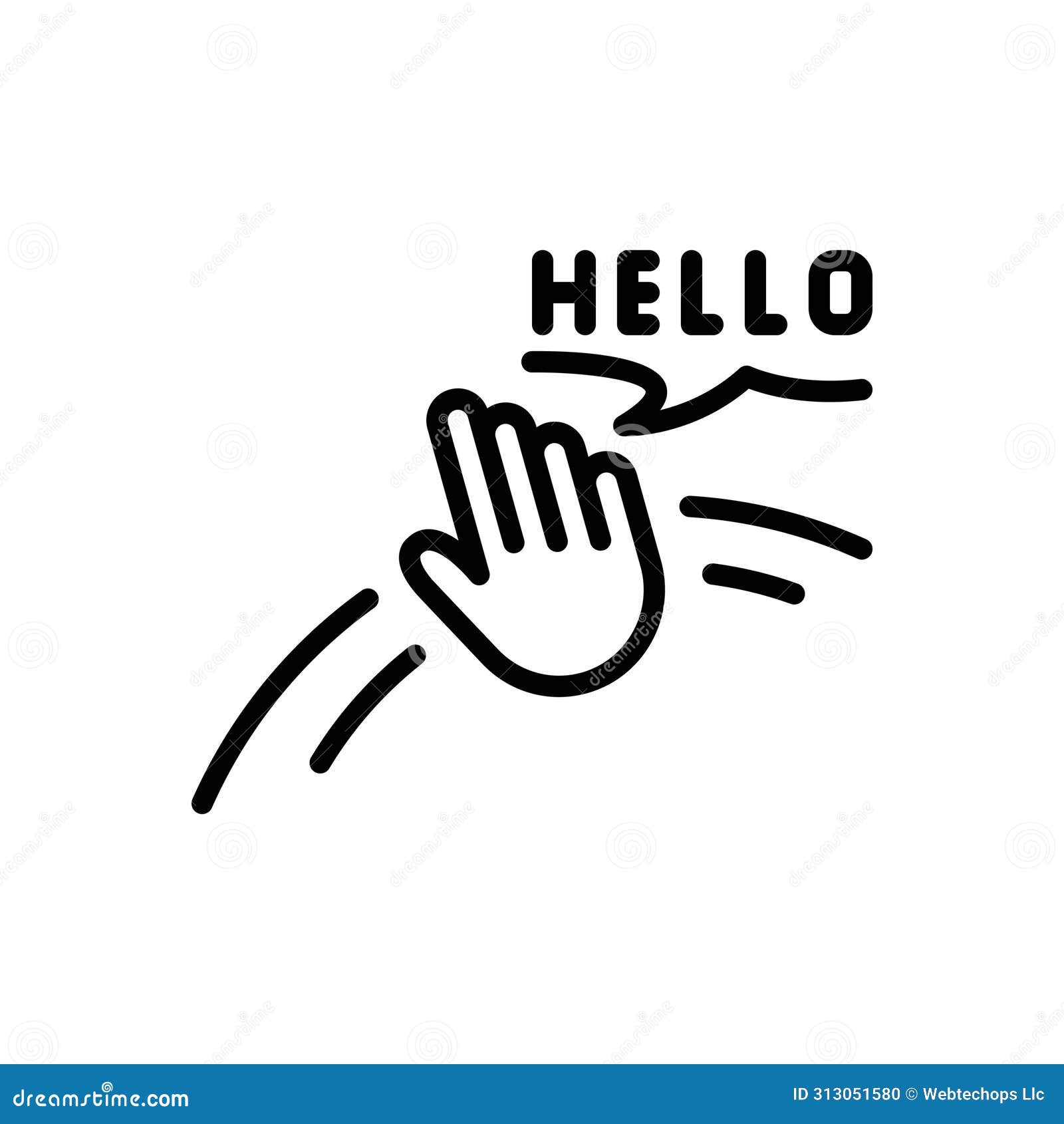 black line icon for hello, gesturing and hand