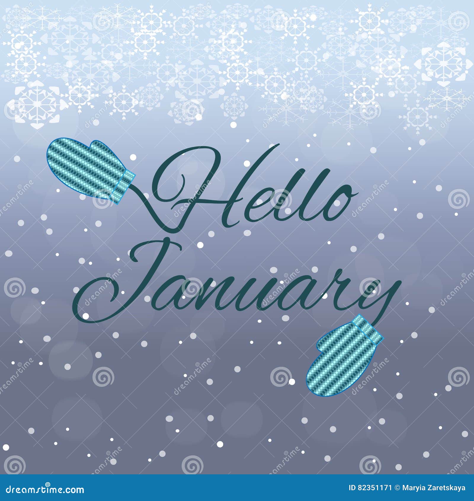 Hello January Lettering On Blue Background Stock Vector Image