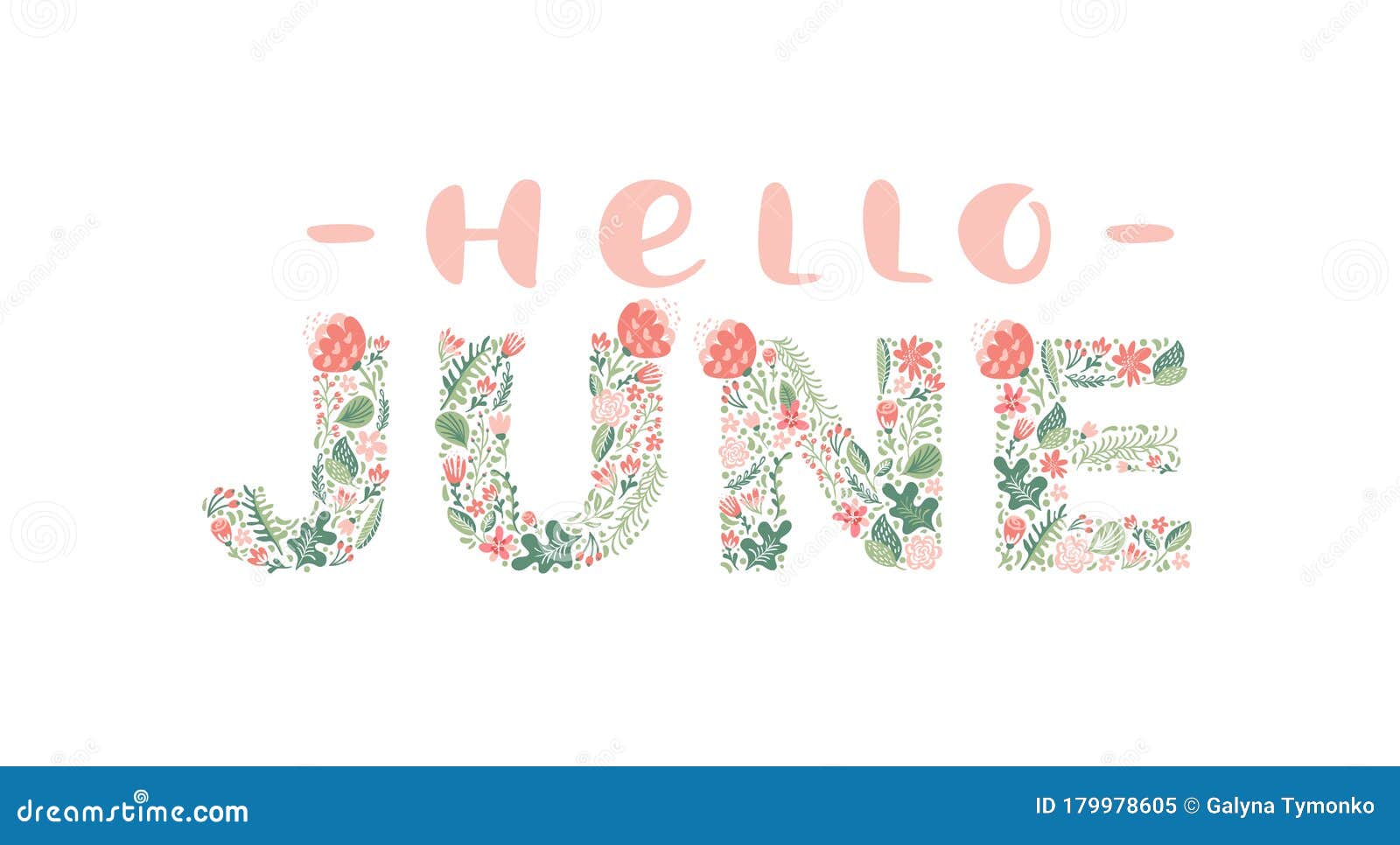 hello june handwritten calligraphy lettering text summer month vector