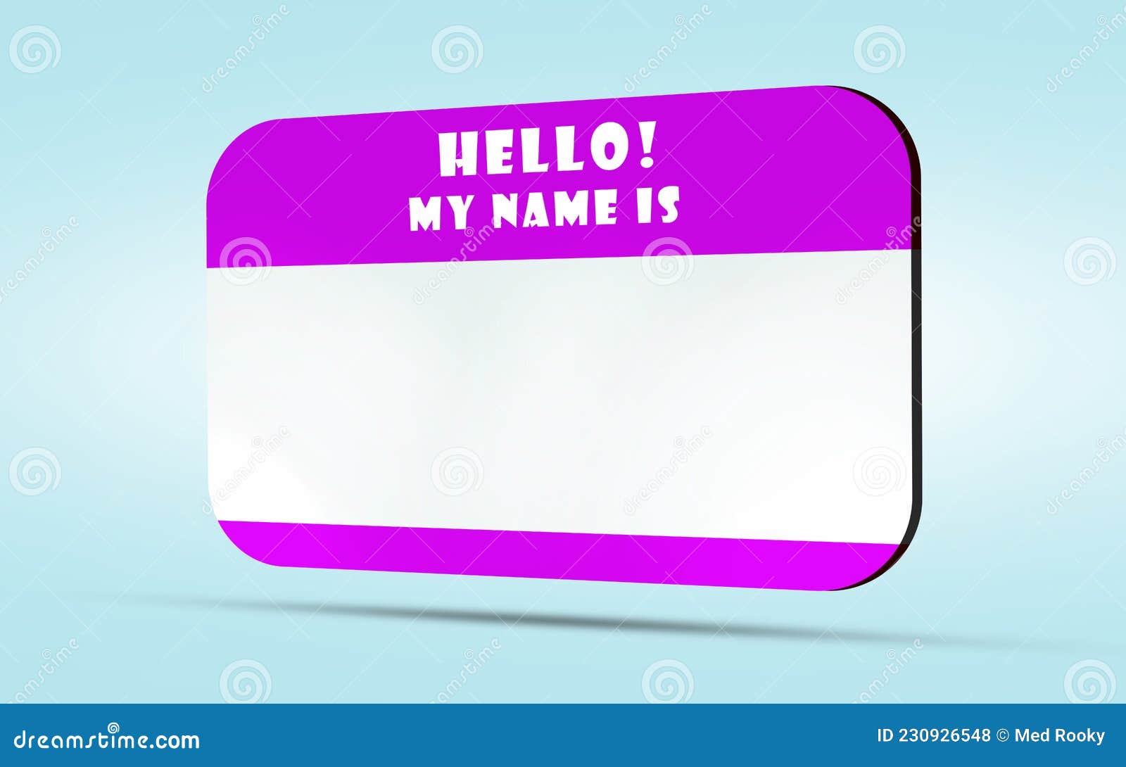 Hello! My Name is 3D Pink Nametag Card on Blue Background. Tag ...