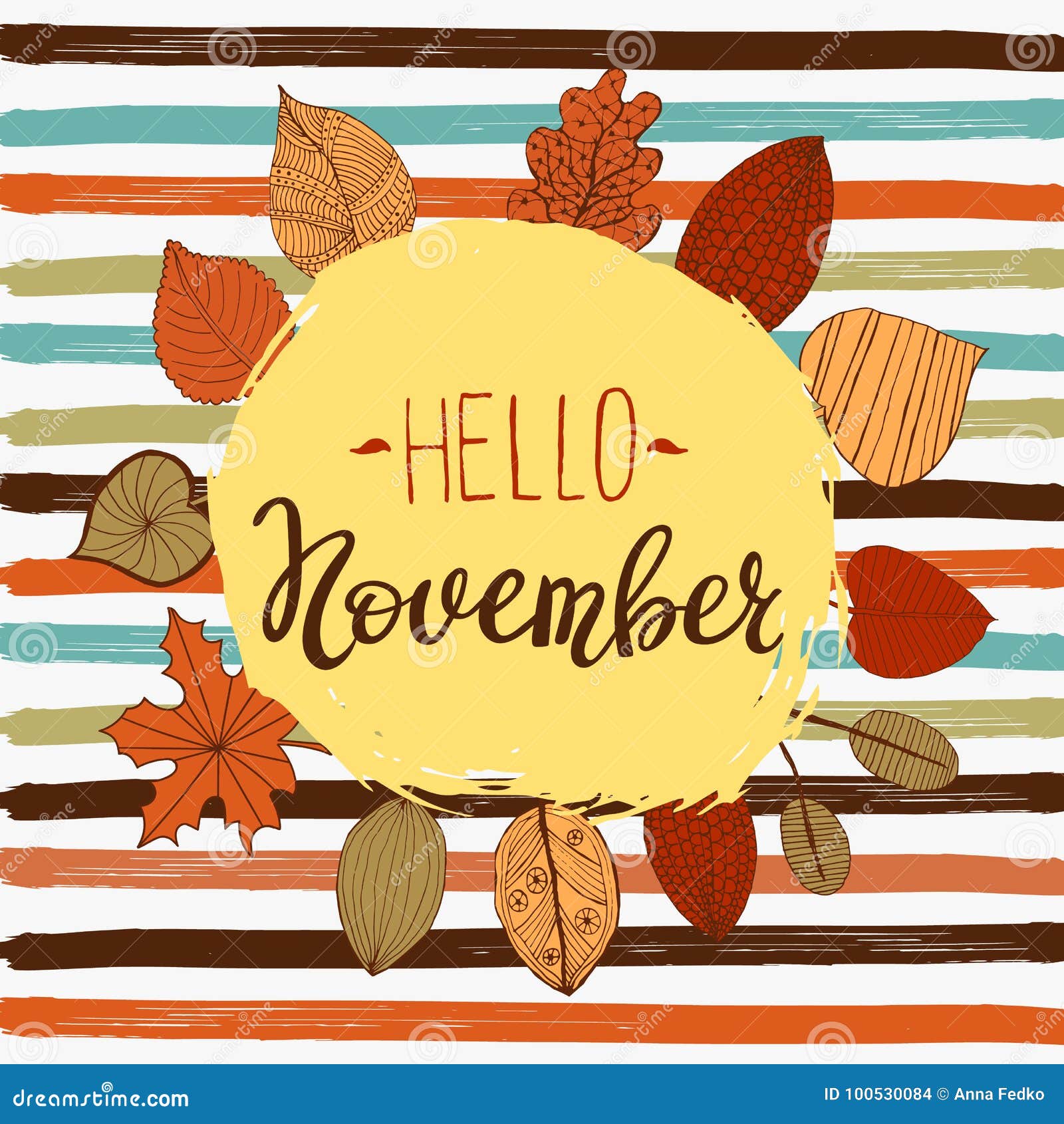 Hello November Autumn Flyer Template With Lettering Bright Fall Leaves