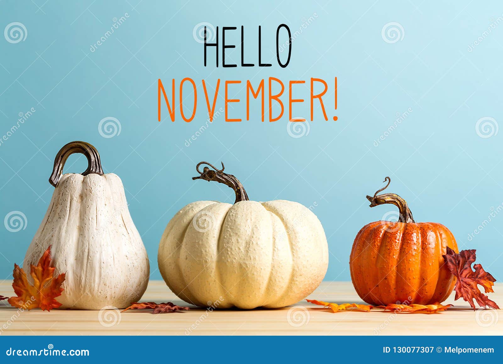 hello november message with pumpkins