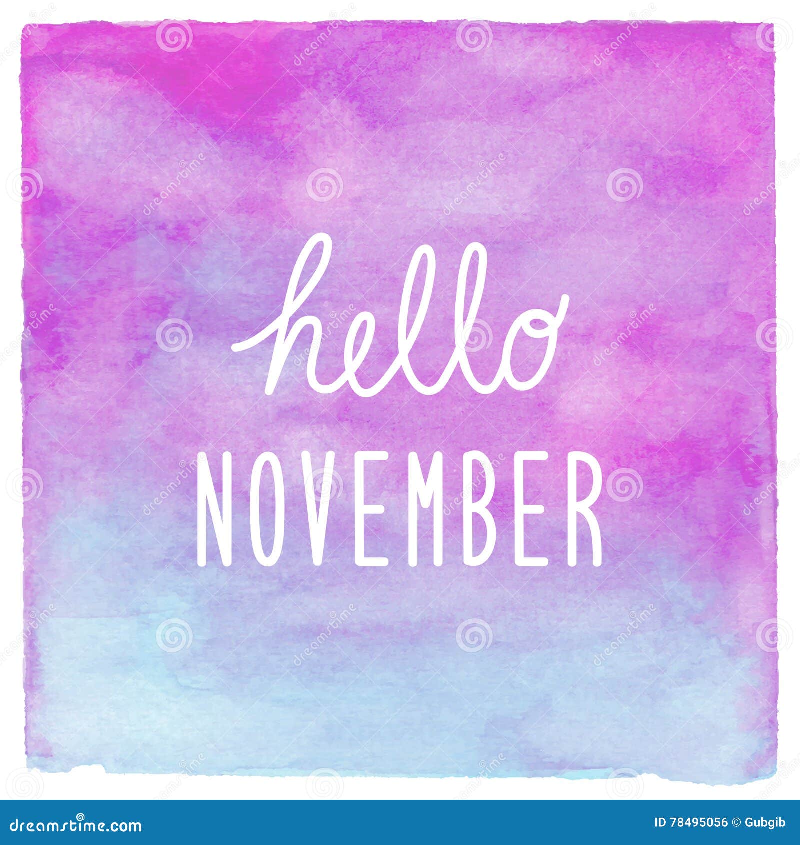 Hello November Text on Blue and Purple Watercolor Background Stock