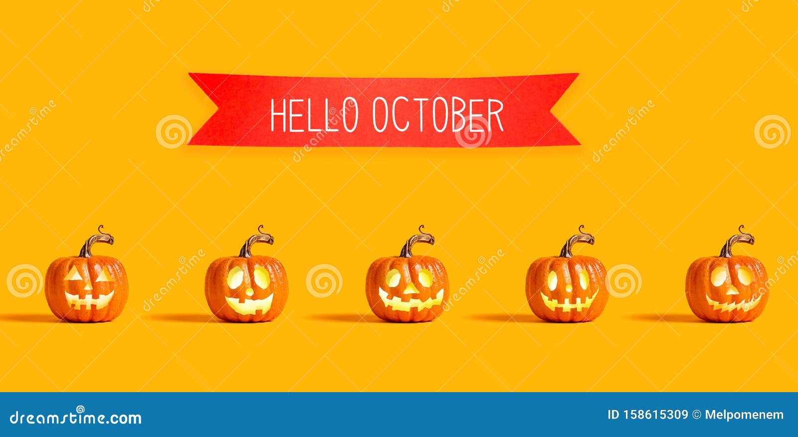 Hello October With Orange Pumpkins Stock Illustration Illustration Of